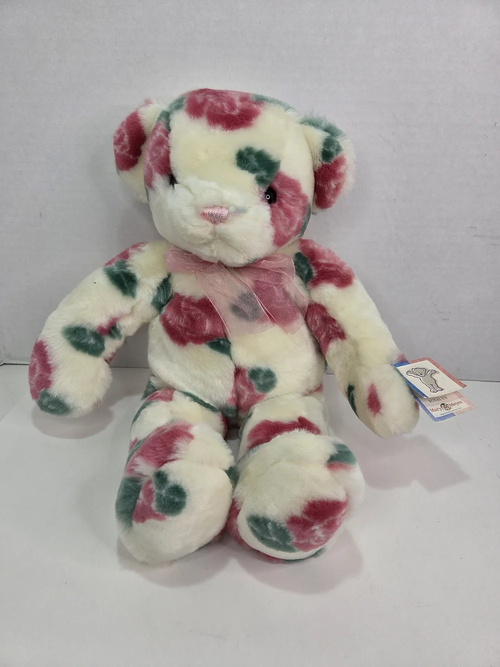 Vintage Mary Meyer Plush Teddy Bear Rosalyn White Pink Roses MINT CONDITION